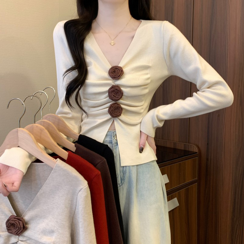 咖色美拉德短款长袖上衣女早秋琥珀流光风打底衫绝美巨好看小毛衣|undefined