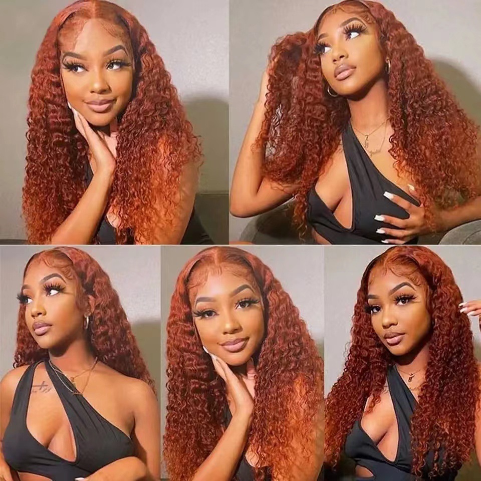 Peruca cacheada de cabelo humano laranja com renda, popular na África._voghion.com