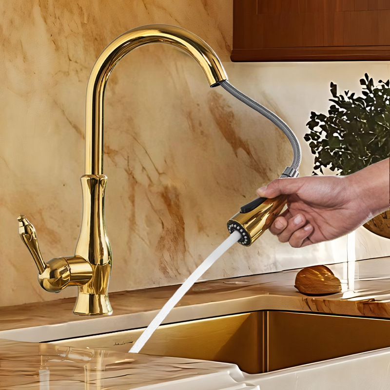 Francés retro tirón grifo de cobre europeo clásico grifo fregadero de la cocina cuenca vegetal creativo cabeza de agua fría y caliente