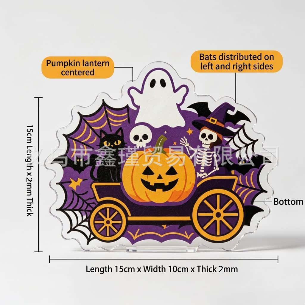 Colgante transfronterizo nuevo producto creativo Halloween acrílico plano 2D decoración calabaza coche pequeño gato negro decoración de patio pastel
