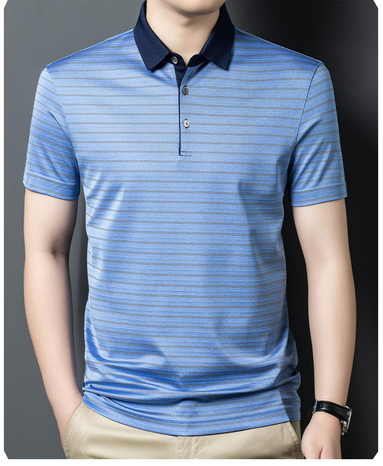 Áo polo nam tay ngắn tơ tằm 100% cổ bẻ trơn màu công sở — Bầu trời xanh JS1601077-9 chi tiết 11