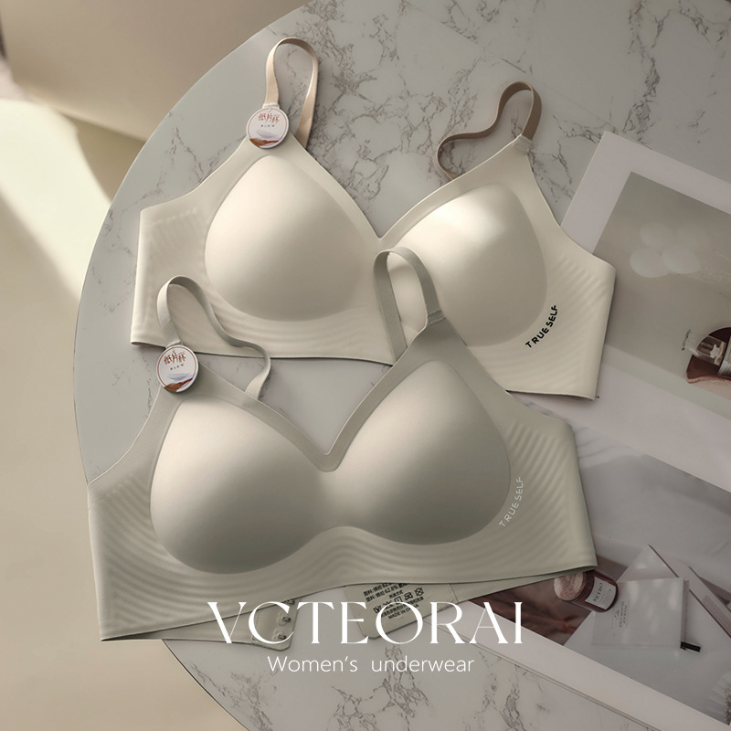Vcteorai Invisible Thin Large Breast Push-Up Soft Support Upper Support Secondary Breast Anti-Sagging Fixed Cup Seamless Intimates