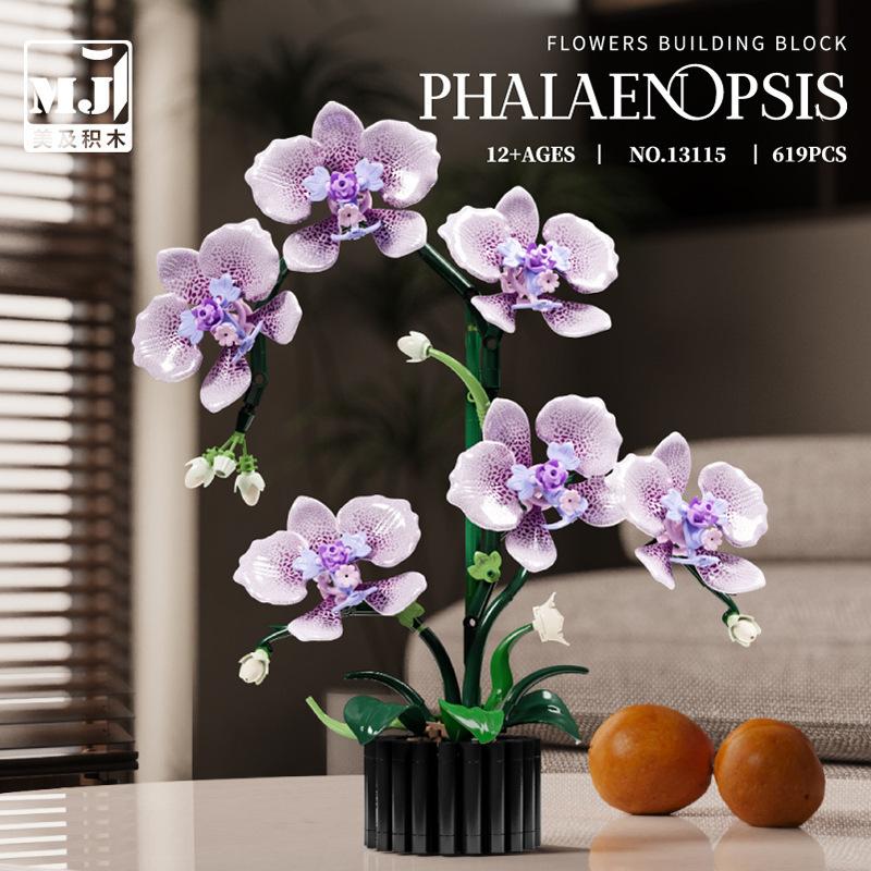Belleza y nueva serie de orquídeas 13115 orquídeas mariposa ramo puzzle ensamblaje decoración de sala de estar bloques al por mayor transfronterizos