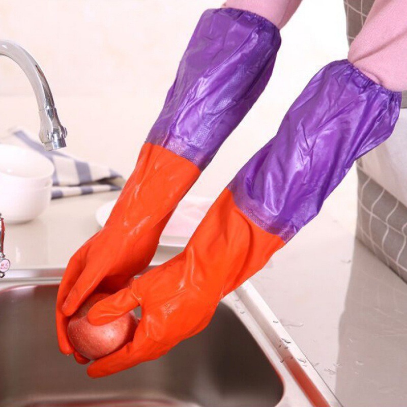 High quality warm laundry and dishwashing waterproof latex rubber gloves for autumn and winter fleece-lined thickened