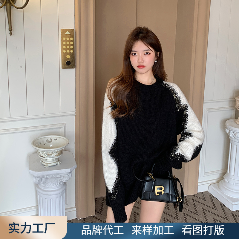 Spring and summer new seahorse sweater wool gold thread mohair sweater new stick needle loose large pullover sweater