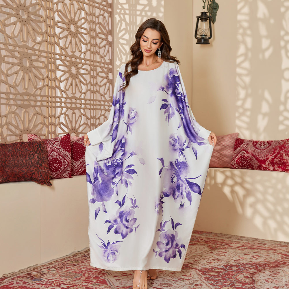 Yaoting transfronterizo primavera y otoño nuevo pijama de tamaño grande mujer estilo oriental satén gorgeosa camisa impresa larga bata DP3399