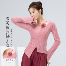现代舞练功服女新款挂脖法式玫瑰修身套头毛针织衫形体舞蹈服上衣