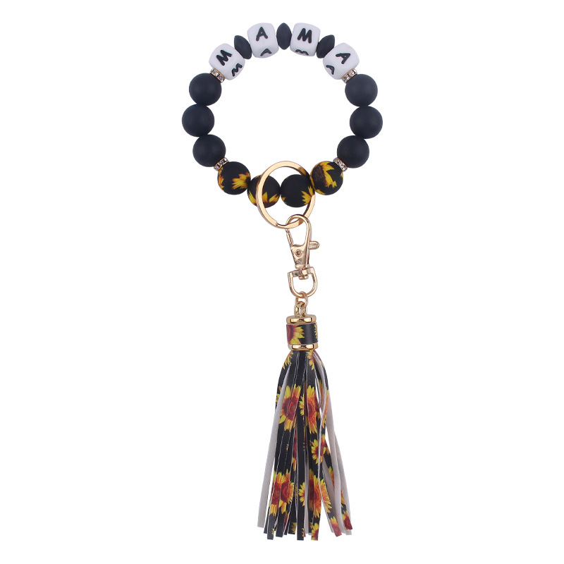 Nuevo cuero pu borla colgante creativo DIY nombre silicona con cuentas leopardo contraste color colgante pulsera llavero