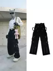 B-Brand Heavyweight Retro Washed Detachable Wide-Leg Pants Men's Trendy Paris Style Tie-Up Yagami Jeans