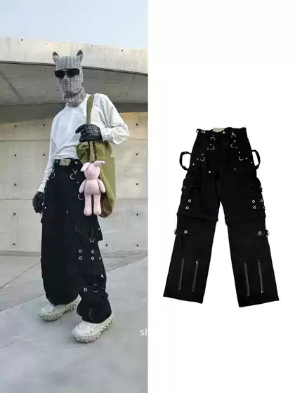B-Brand Heavyweight Retro Washed Detachable Wide-Leg Pants Men's Trendy Paris Style Tie-Up Yagami Jeans