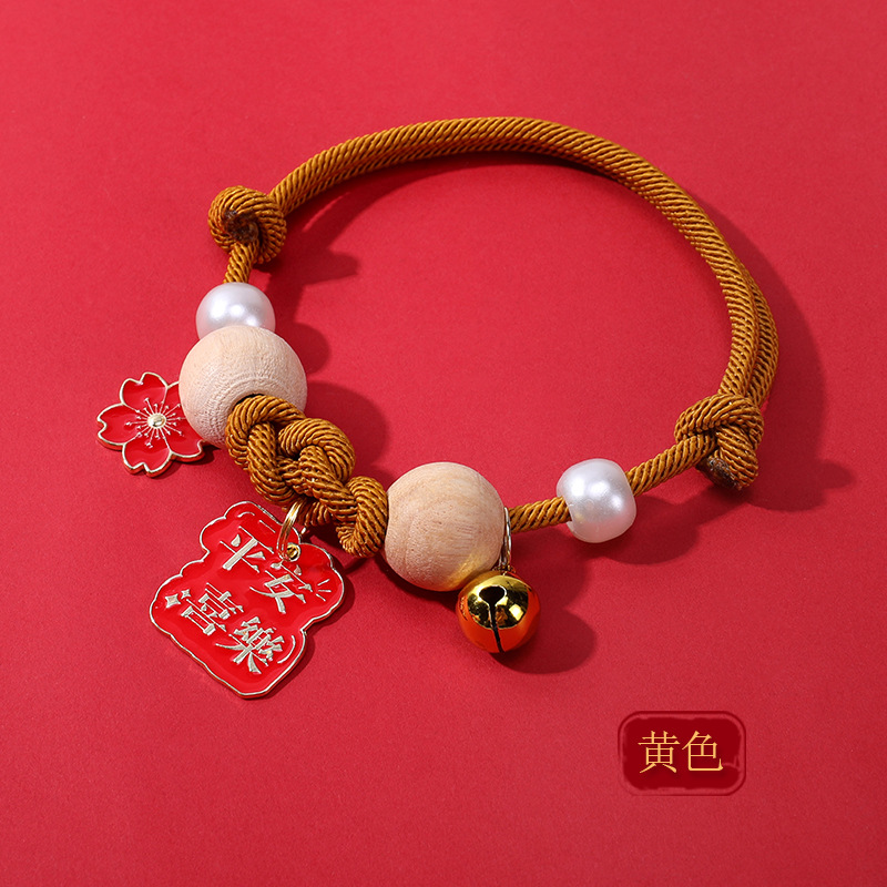 Collar para mascotas con campana, como un nudo, collar de madera de alcanfor, collar, bufanda de gato tejida a mano, collar repelente de pulgas