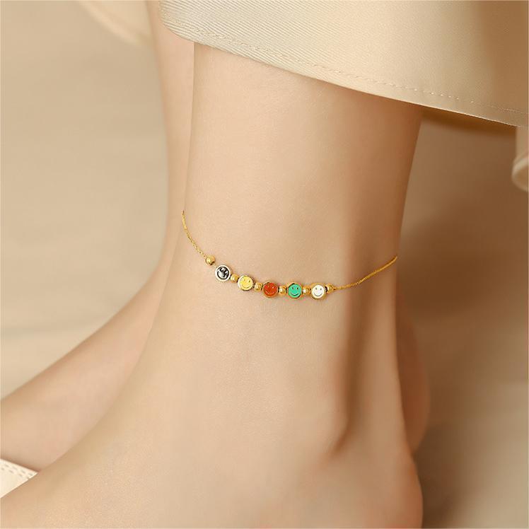 Rainbow smiling face colorful new titanium steel foot chain light luxury fashion summer no fading sexy best friend foot chain accessory_voghion.com