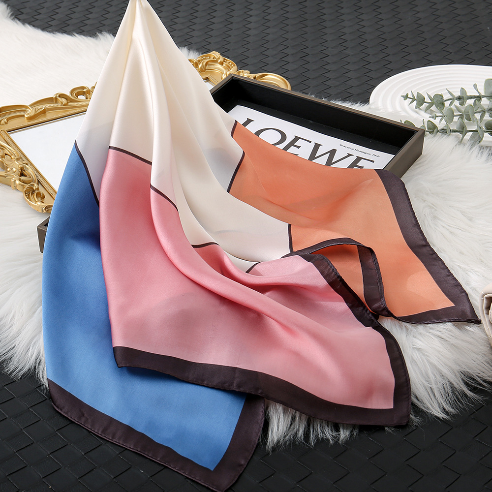 Suzhou-Hang moda simple bolsas atadas pelo simple bufandas comerciales tendencia de color multicolor 70CM pequeña toalla cuadrada mujer