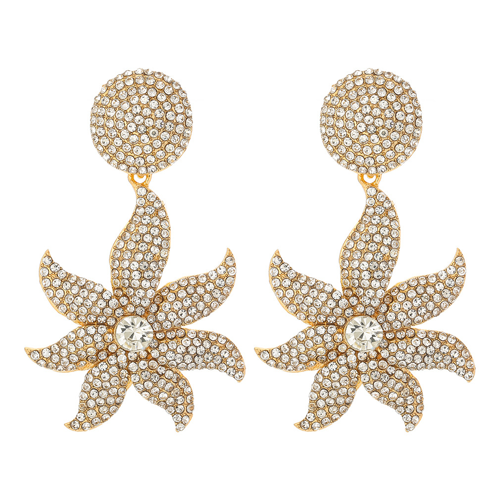 Fashion Retro Exaggerated Flowers Full Of Diamond Earrings display picture 2