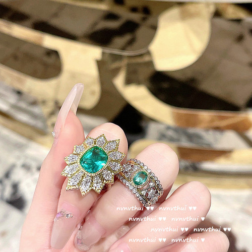 Sotheby's malachite emerald lace honeycomb ring designer 18K gold plated snowflake zircon ring