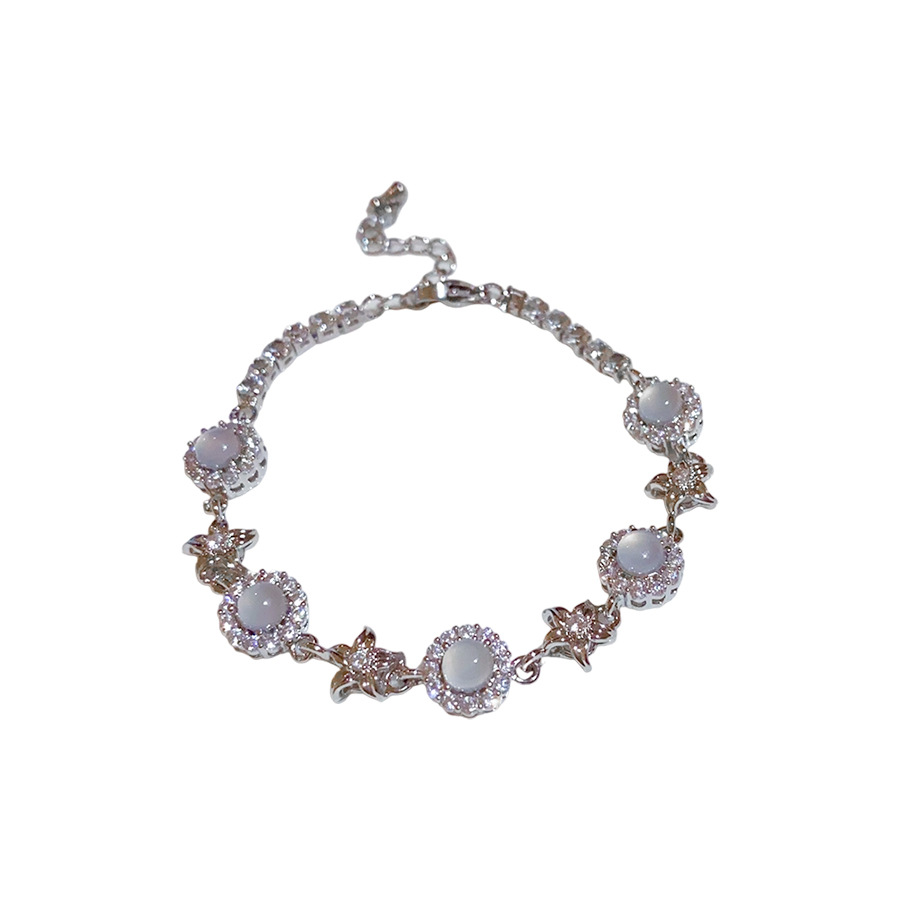 Pulsera de flor de calcedonia redonda de circón con microincrustaciones, lujo ligero, estilo frío, pulsera exquisita, joyería de moda de alta gama de todo fósforo