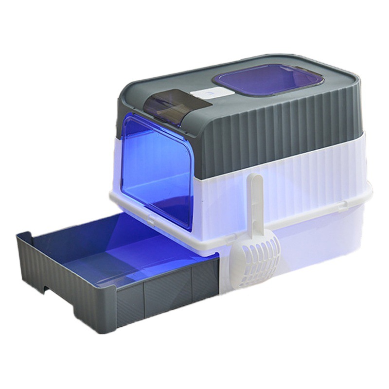 Caja de arena para gatos extra grande antisalpicaduras, totalmente cerrada, con esterilización y desodorización superior, fábrica de cajas de arena para gatos, venta al por mayor de inodoros para gatos