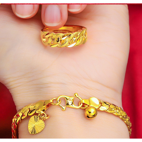 Fashion Imitation Gold Vietnamese Sand Gold Twist Bracelet Women's Set Gold-Plated Bell Bracelet Cross-Border Popular Accessories