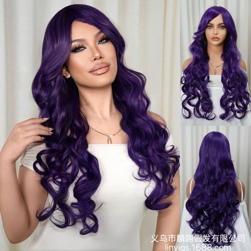 European and American Hot-Selling Purple Barbie Cosplay Wig Long Curly Hair with Bangs High-Quality Chemical Fiber Cos Wig