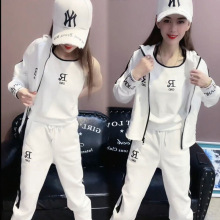 休闲运动套装女2023春秋款新款潮时尚宽松连帽长袖洋气三件套