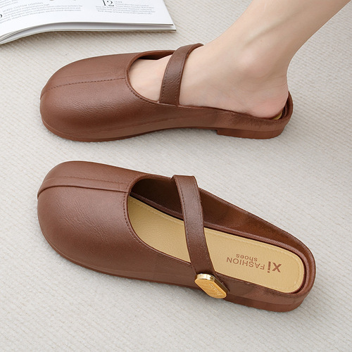 French-style Closed-toe Half-Slippers for Women, 2025 Summer Outdoor Wear — Versatile Retro Design Perfect with Skirts, Ideal as Mary Jane Outing Sandals