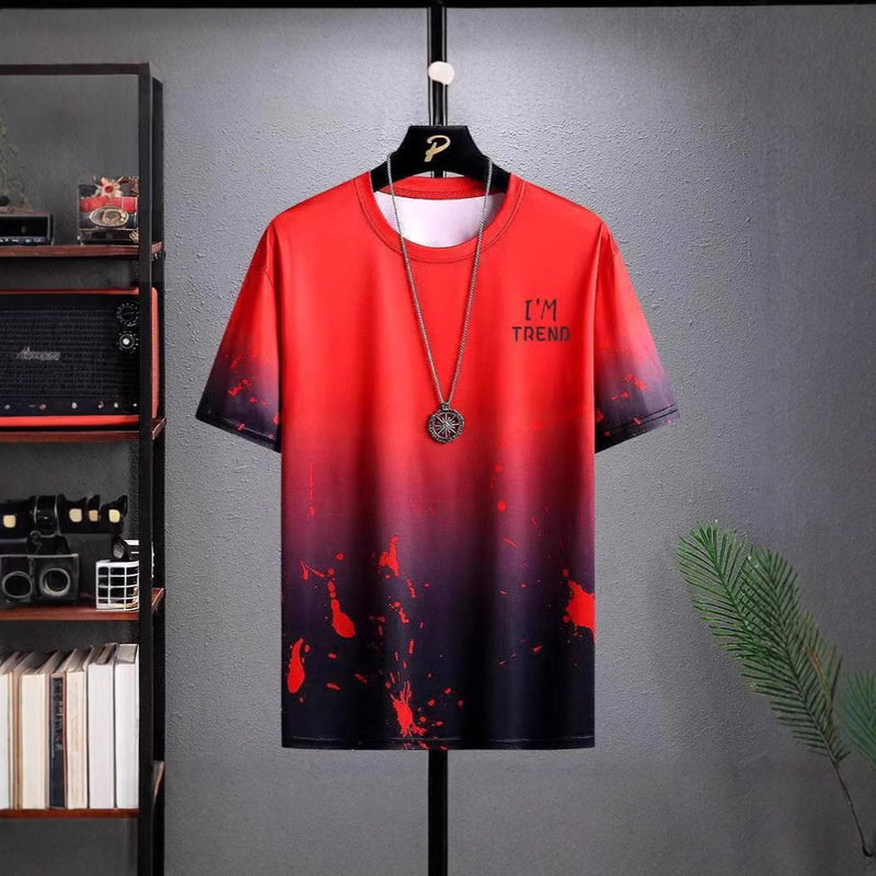 T-Shirt Men's Thin Loose Sportswear Suit Short-Sleeved Running Quick-Drying Tie-Dye Ice Silk Shorts Large Size Mesh Summer