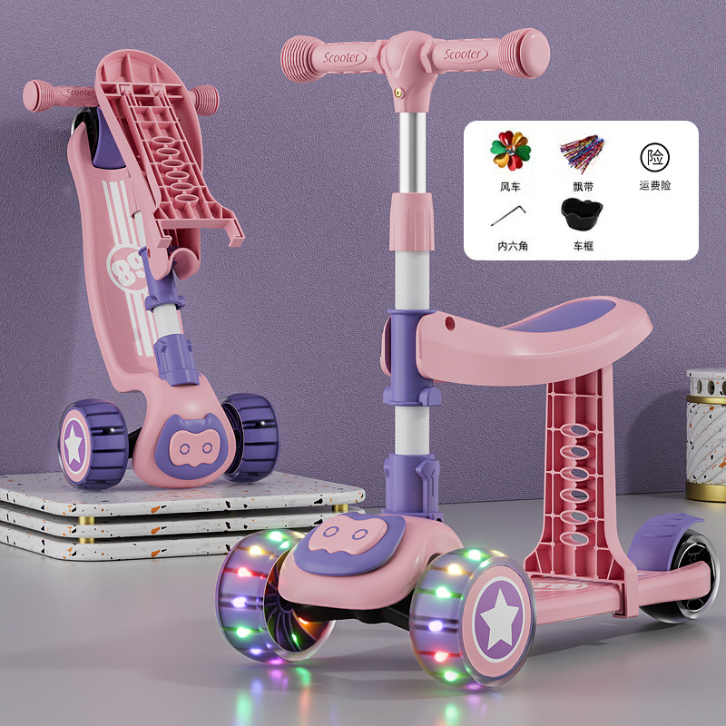 El nuevo Scooter para niños con asiento puede sentarse y deslizarse tres en uno niños y niñas de tres ruedas 1-2-3-5-6 AÑOS NIÑOS