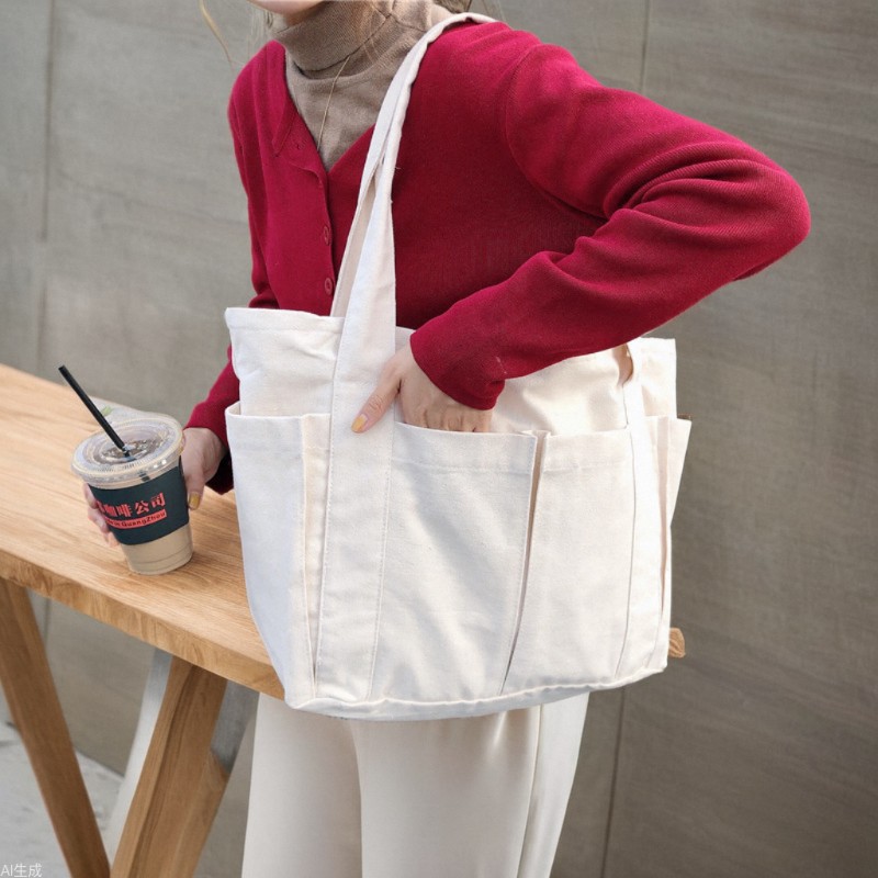 Bolso tote de lona, bolso de compras coreano de gran capacidad, bolso de hombro portátil para mujer y estudiante