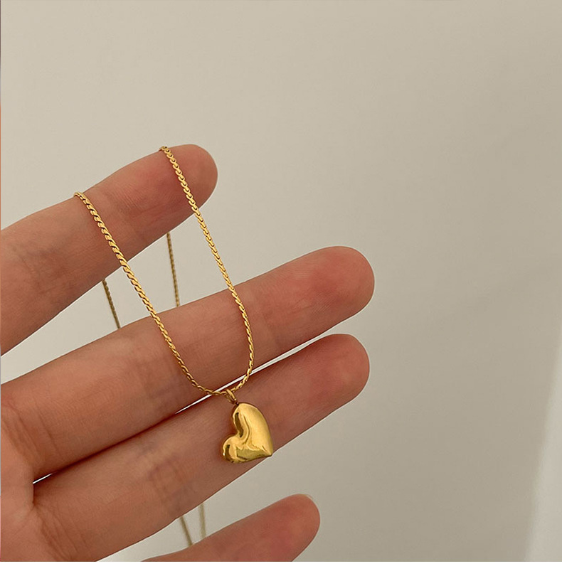 Heart Shape Pattern Simple Style Korean Style Heart Shape Titanium Steel Plating Pendant Necklace