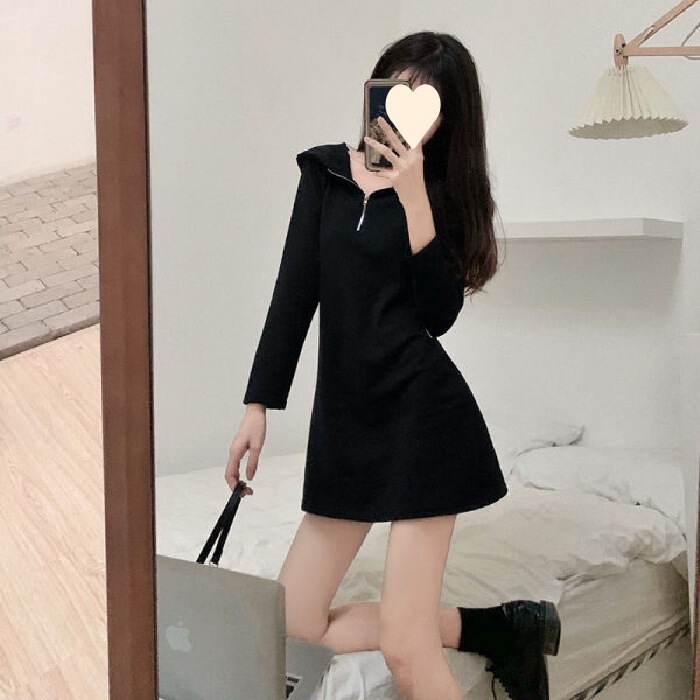 胖mm连帽卫衣裙女秋冬新款大码女装中长款宽松显瘦打底连衣裙|undefined