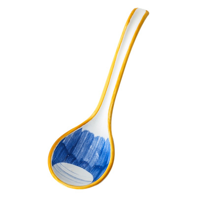 Cuchara japonesa creativa cuchara de sopa de cerámica diaria ramen con mango largo cuchara pequeña cuchara curvada vajilla