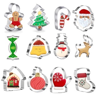 12 Christmas Cookie Molds Stainless Steel Bell Christmas Tree Fondant Cake Mold Baking Tools Mousse Ring Cookies