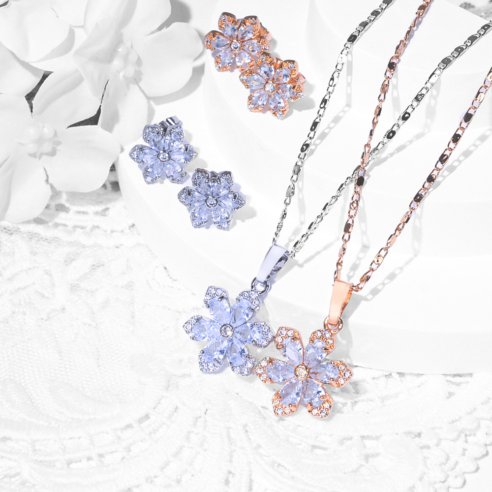 Nieve de cobre de piedra de aluminio pendientes collares juegos de joyería para mujeres delicados pendientes colgantes de dos piezas opciones transfronterizas image 1