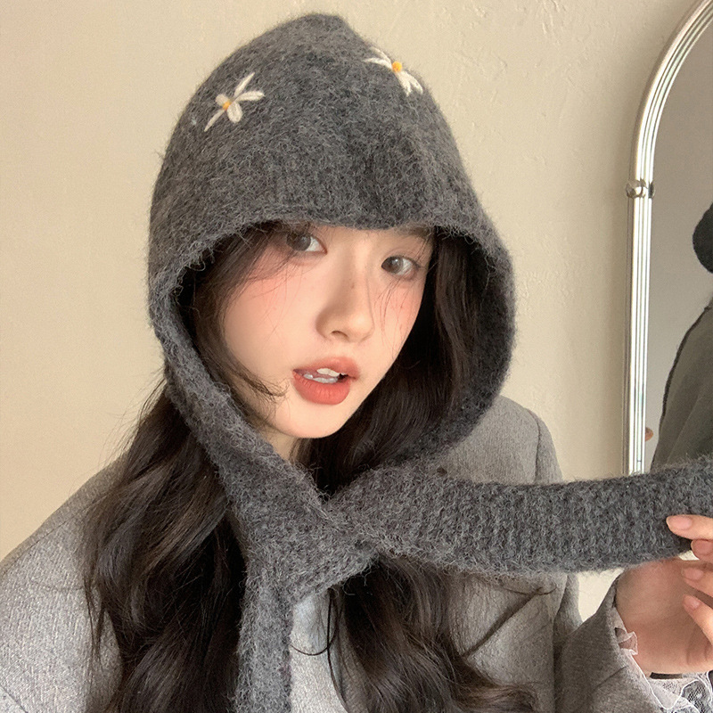 秋冬季巴拉克拉法帽女韩版新款大头围显脸小加厚针织毛线帽护耳帽|undefined