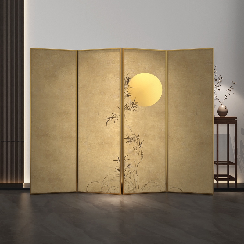 Aluminum Alloy Screen Partition Living Room New Chinese Style Simple Classical Hotel Metal Light Luxury Mobile Folding Zen Folding Screen