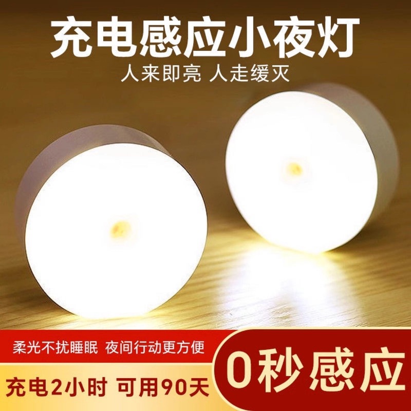 Intelligent Human Body Sensor Night Light Led Rechargeable Bedside Bathroom Stairway Entrance Corridor Light Simple Modern Design