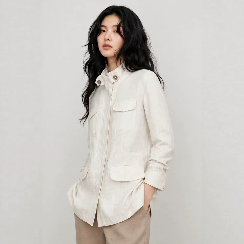 100% Pure Hemp Women's Work Jacket, Same Style as L*P, Solid Color, Simple Lapel, Commuter Sun-Protective Linen Top