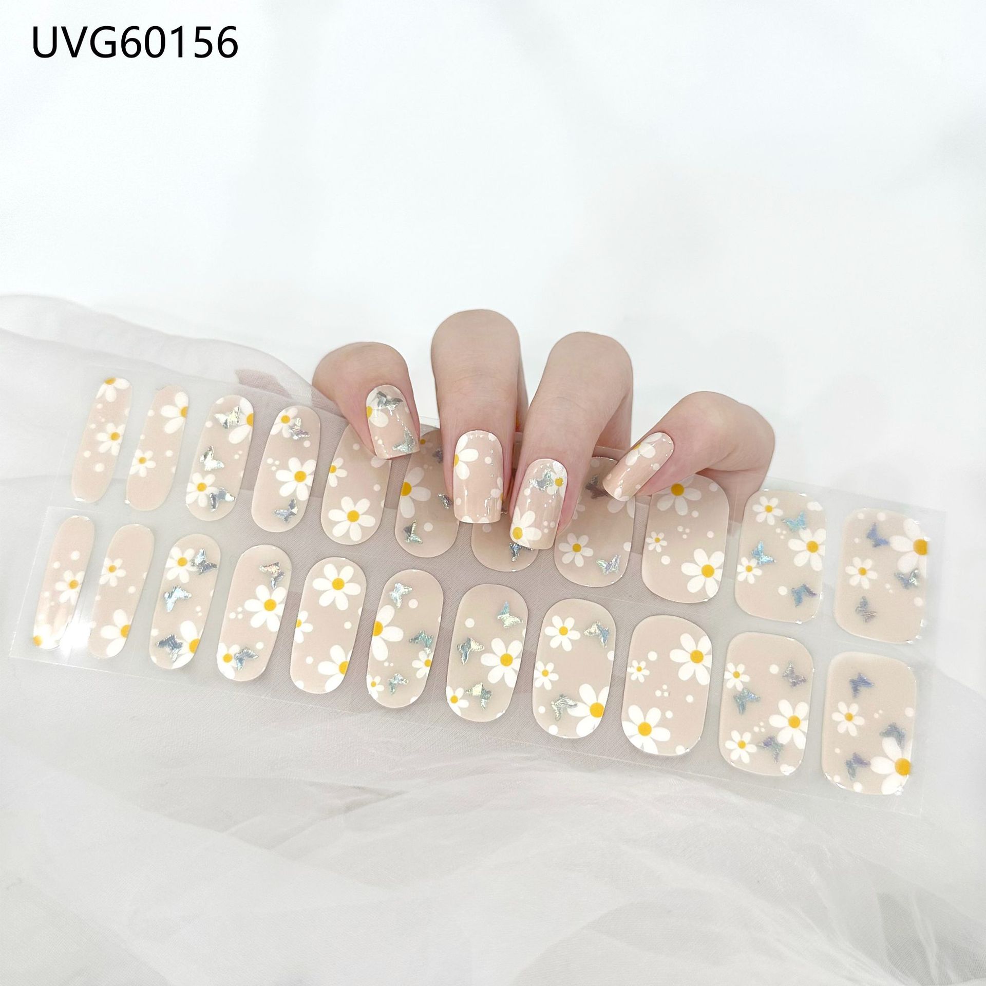 Pegatinas de uñas de gel UV transparentes efecto hielo, semicuradas, con lámina dorada, fototerapia, efecto película de aceite