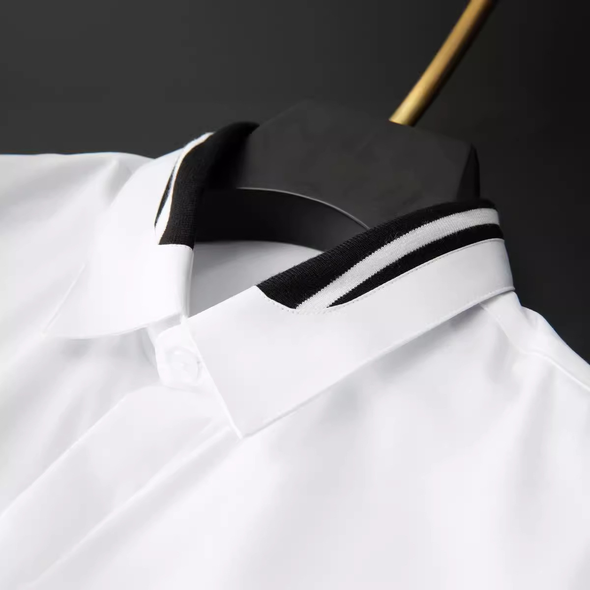 Áo sơ mi nam dài tay cổ vuông phối màu đen trắng, chất cotton nguyên chất — Màu đen