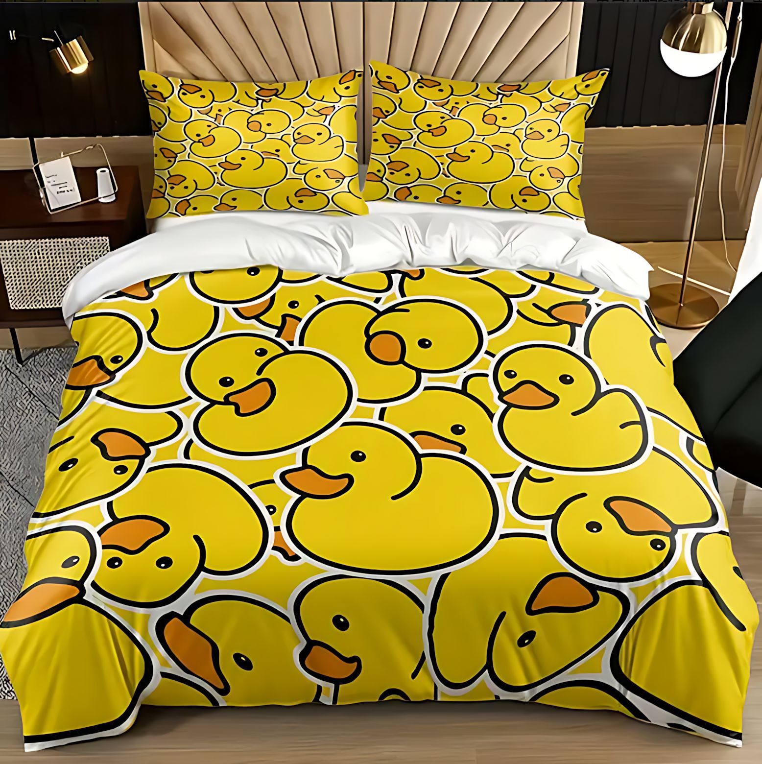 TEMU / JIT comercio exterior impresión digital 3D patito amarillo patrón de pelo abrasivo colcha de cama set