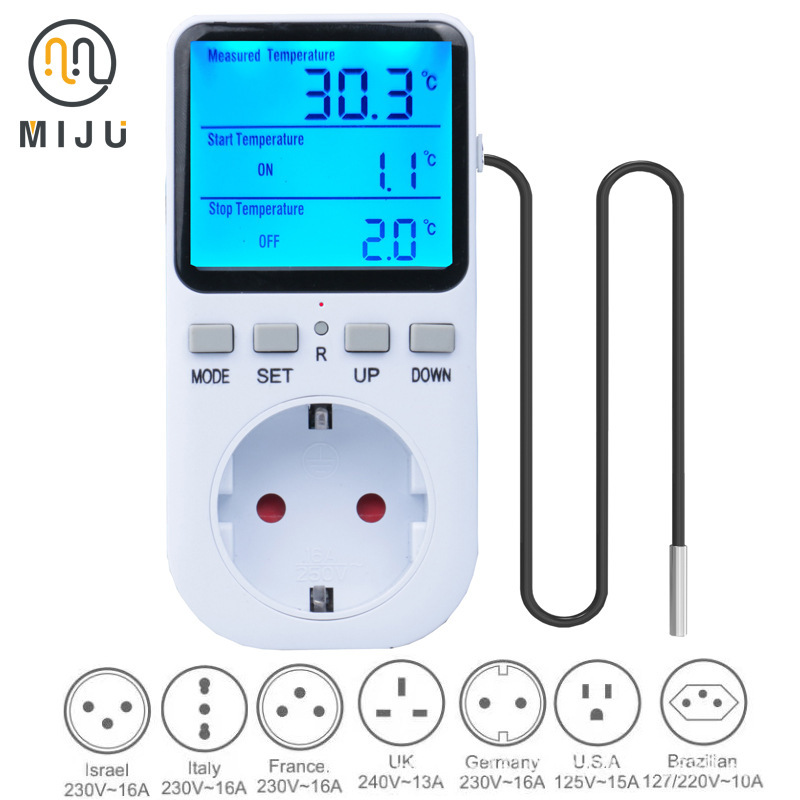 Cross-Border European-Style Thermostat Switch Temperature and Humidity Controller German Temperature Control Digital Display Backlight Automatic Temperature Control Socket