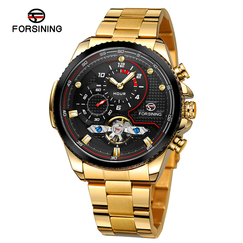 Forsining Fusini 8229 reloj mecánico automático de volante casual para hombre correa de acero reloj transparente