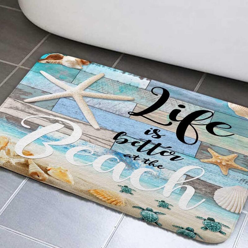 Rustic Beach Ocean Scenery Themed Flannel Kitchen Mat Living Room Bedroom Bathroom Bedside Carpet Home Decoration