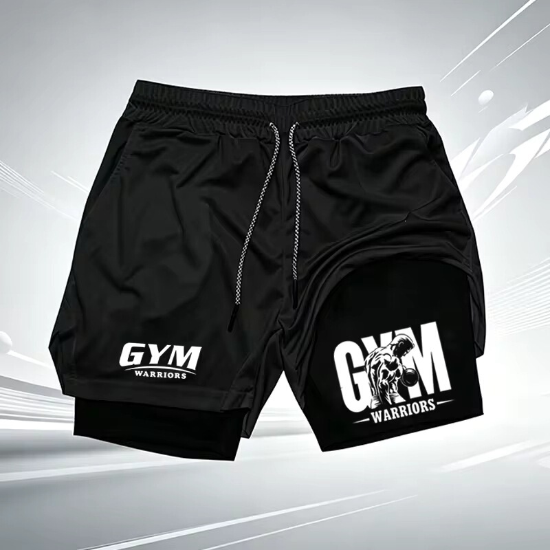 Men's UFC gym 2-in-1 compression shorts, quick-drying, breathable, for running and gym workouts, with built-in liner
