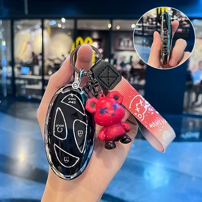 Car key bag | key case protective case - modern-o-model-smart-7-button-single-shell-black-red-violent-bear-pendant
