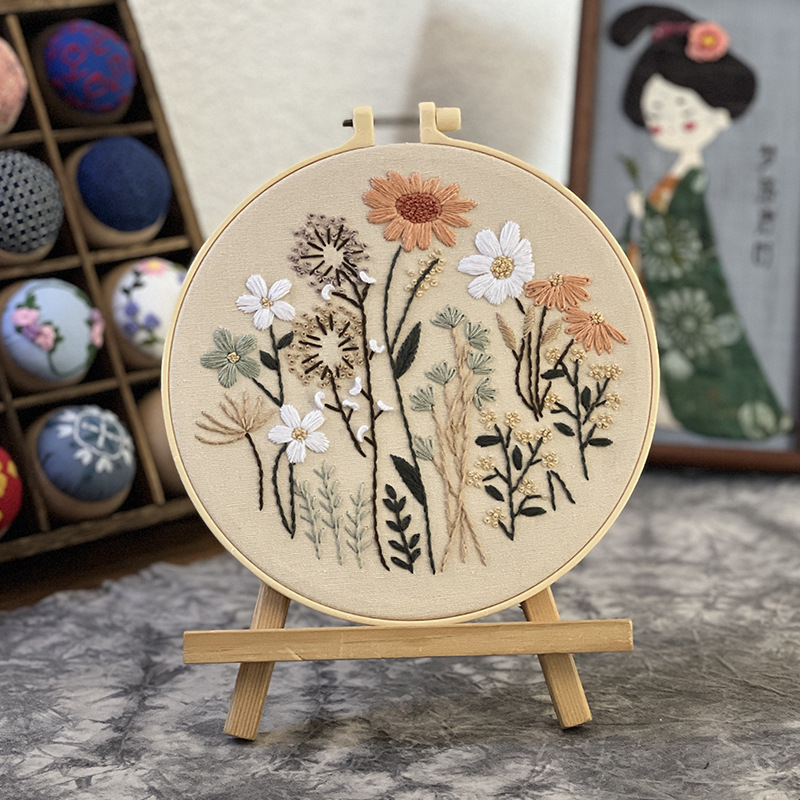 Flores simples y plantas nuevos productos bordados diy flores colgar pintura Lu bordado material de tela artesanal paquete de pintura creativa en inglés