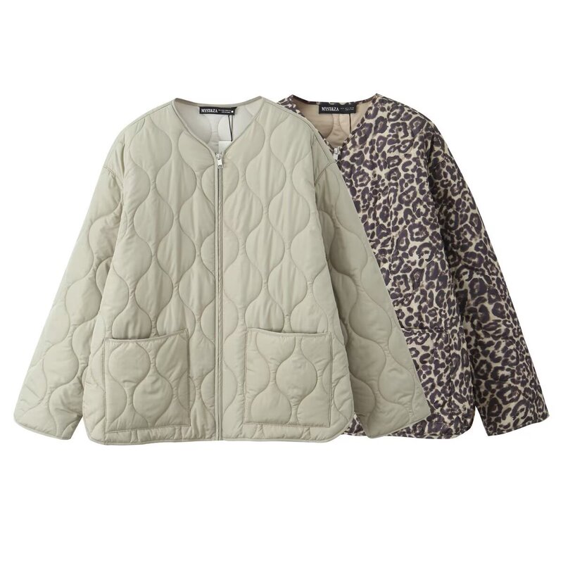 Foreign trade wholesale autumn new European and American wind quilted decorative pocket cotton-padded jacket jacket coat 1255793