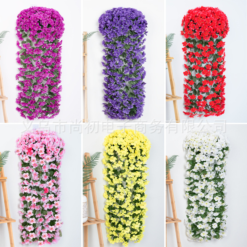 Flores de simulación violeta colgadas en la pared flores falsas canestas colgadas decoración del hogar flor de seda de plástico gran hortenida boda hiedra