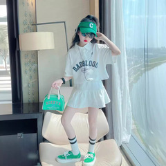 女童套裝夏裝2024新款兒童洋氣polo領上衣中大童夏季網紅套裝裙潮