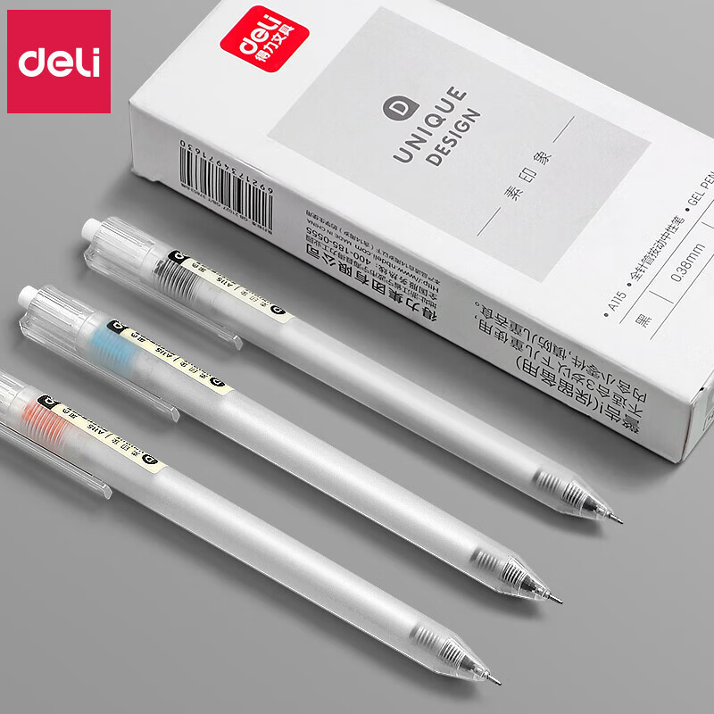 Deli Retractable Gel Pen, Ultra-Fine Black Ink, Transparent Design, High Aesthetic Value, Specialized Pen with Full Needle Tip for Fine Lines, Ballpoint Pen Deli Retractable Gel Pen, Ultra-Fine Black Ink, Transparent Design, High Aesthetic Value, Specialized Pen with Full Needle Tip for Fine Lines, Ballpoint Pen